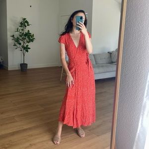 Red Polka Dot Midi Wrap Dress
